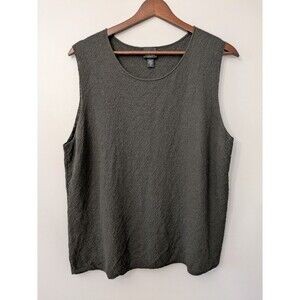 Eileen Fisher Tank Top Wool Textured Knit Dark Olive Green Lightweight Staple 1X